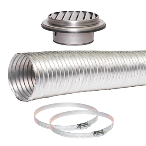 Sirius Ducting Wall Kit - 3m Semi-Rigid Ducting, Stainless Steel Louvre Wall Vent - EASYWALL-150