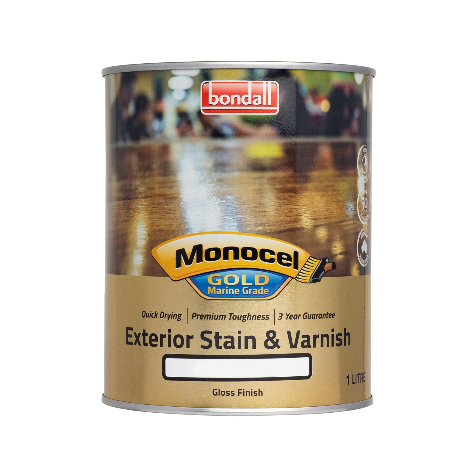 Bondall Monocel Gold Jarrah Marine Grade Timber Stain & Varnish 1L Polyurethane UV Resistant