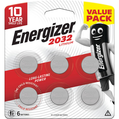 Energizer CR2032 3V Lithium Coin Battery 6 Pack