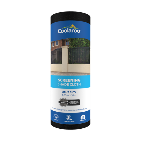 Coolaroo Light Duty Screening Shade Cloth 1.83 x 10m, Black HDPE, 70% UV Block