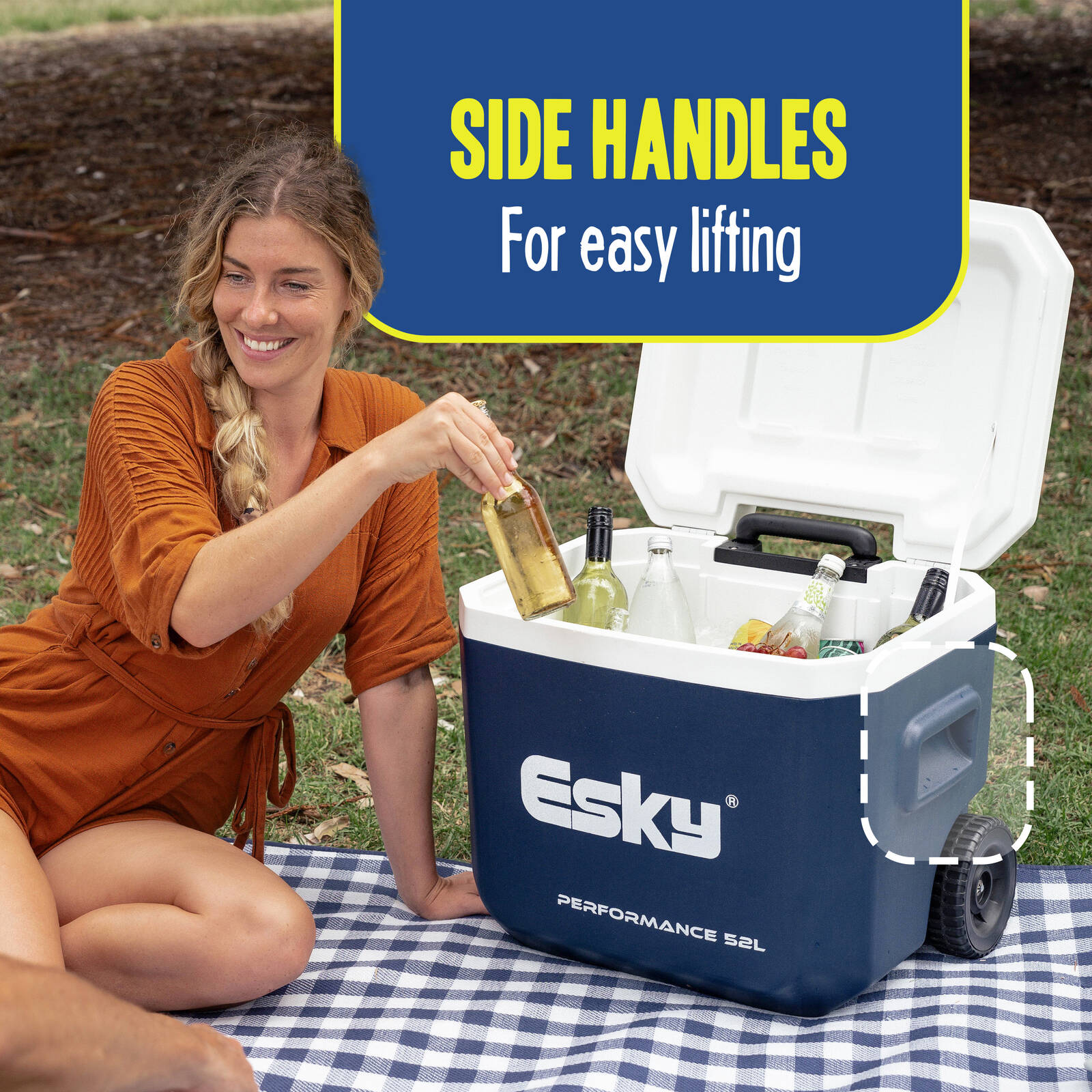 Esky 52L Wheeled Hard Cooler with Drain & Telescopic Handle Blue/White