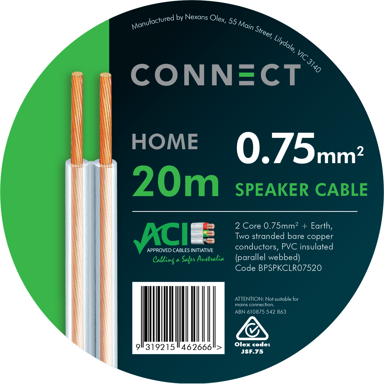 Olex 0.75mm x 20m Speaker Cable - Clear Flexible Indoor Use
