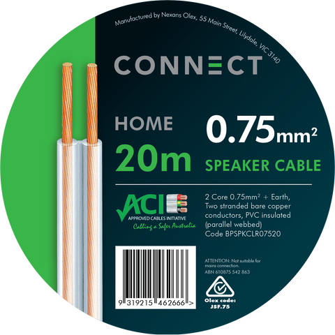 Olex 0.75mm x 20m Speaker Cable - Clear Flexible Indoor Use