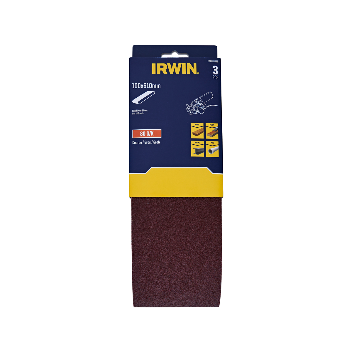 Irwin 100 x 610mm 80 Grit Sanding Belts - 3 Pack
