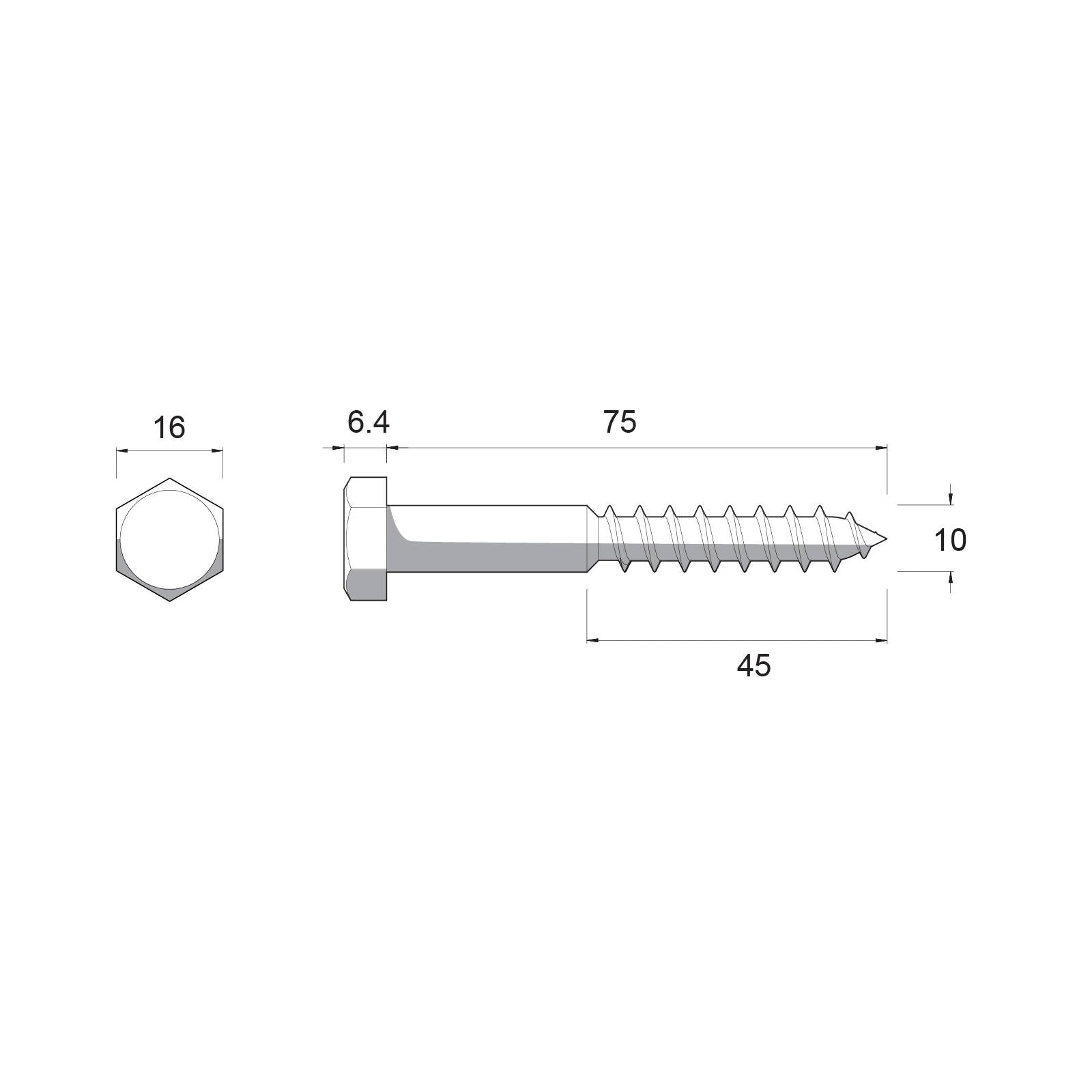 ZENITH M10 x 75mm Hot Dipped Galvanised Black Hex Head Coach Screw