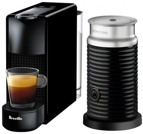 Breville Essenza Mini Bundle Nespresso Coffee Machine - 19 Bar Pump - Black - Aeroccino Included - BEC250BLK