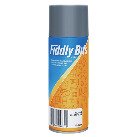 Fiddly Bits Gloss Aluminium Spray Paint 250g Oil-Based Indoor Outdoor