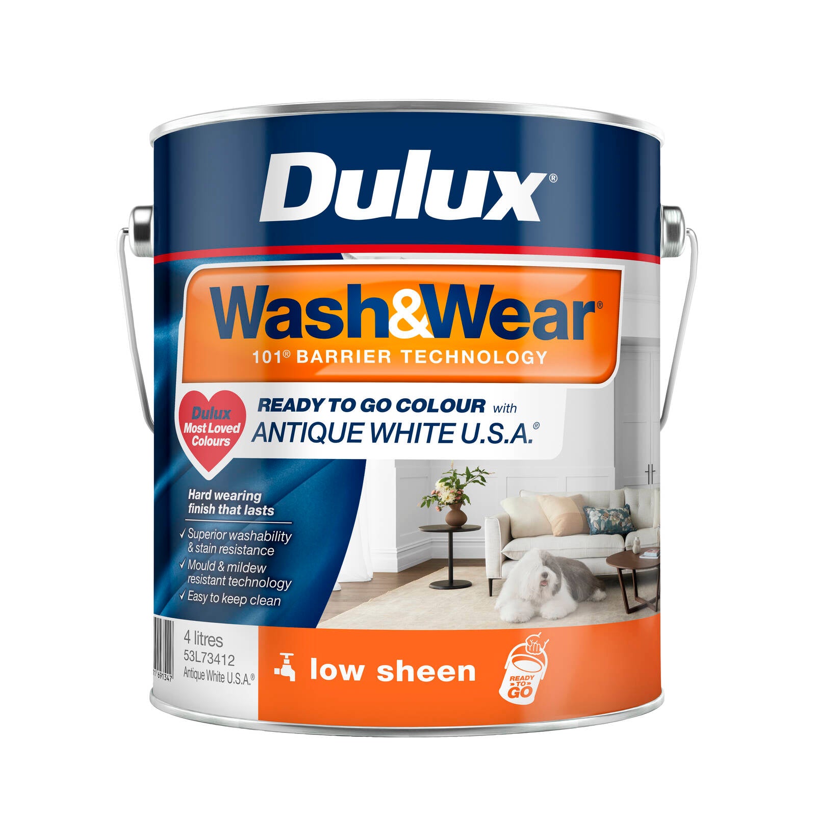 Dulux Wash&Wear 4L Antique White U.S.A. Low Sheen Ready To Go Interior Paint