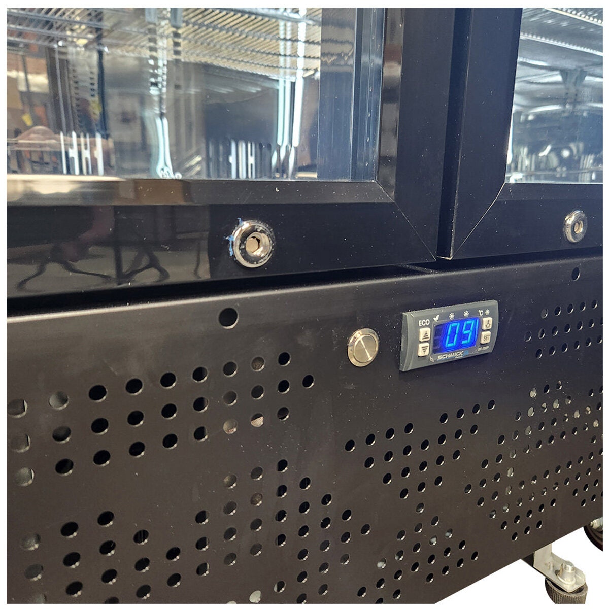 Schmick 694L two door heated glass beverage refrigerator - black, side by side doors - SK668-B-HD