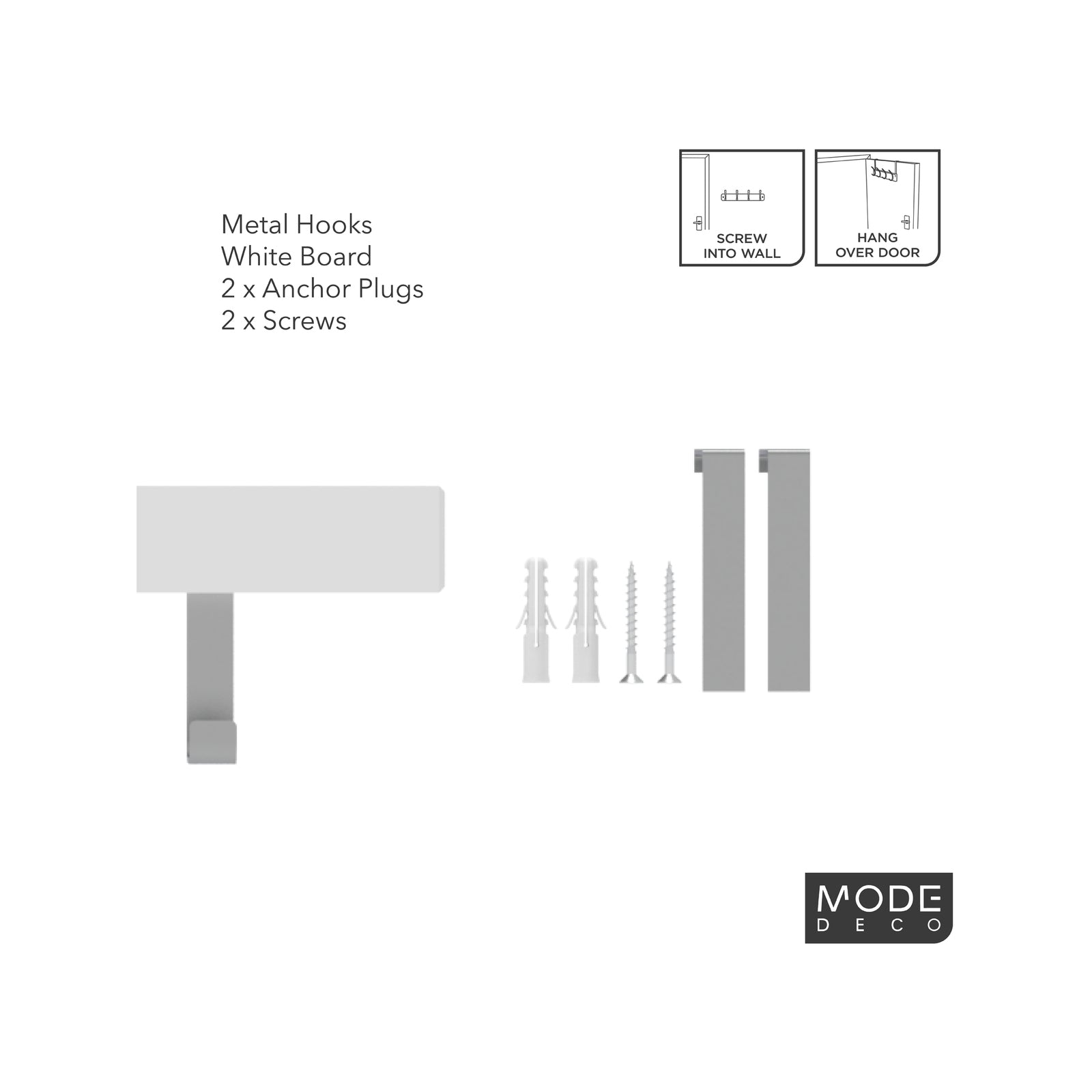 MODE 5 Chrome Hook White Board Over Door Coat Rack - Timber & Chrome