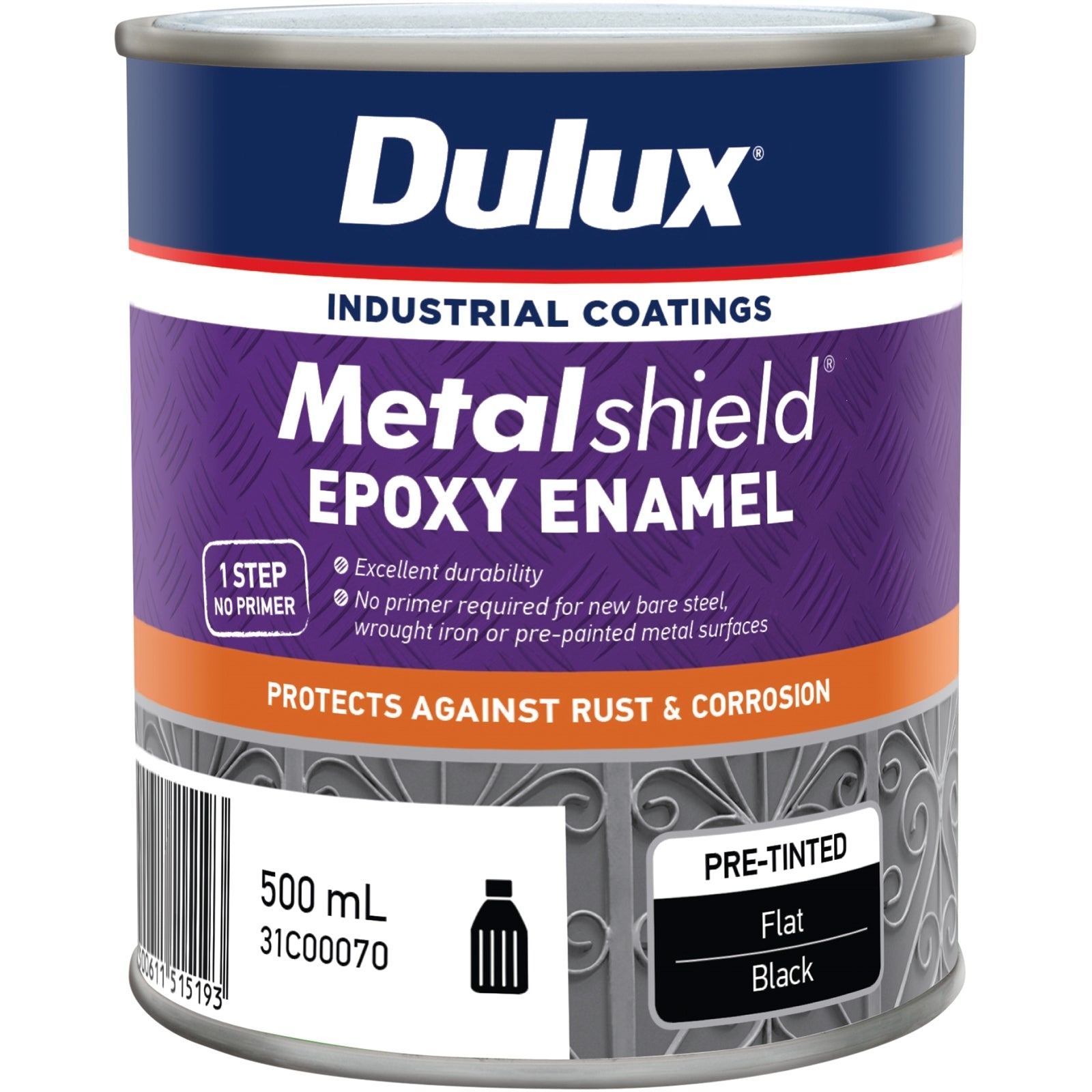 Dulux Metalshield Epoxy Enamel Flat Paint 500mL Black - UV & Splatter Resistant Metal Topcoat
