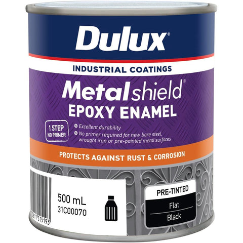Dulux Metalshield Epoxy Enamel Flat Paint 500ml Black Durable Finish - SuperSaverAU - view 1