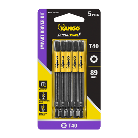 Kango 89mm TX40 Hypertorque Impact Driver Bits - 5 Pack, Torsion Zone