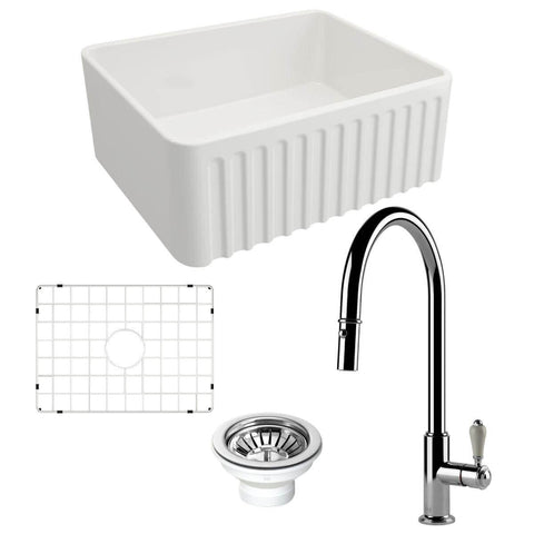 Turner Hastings Novi 60 Butler Sink Pack - Chrome Ludlow Pull Out Mixer Tap - PKG030