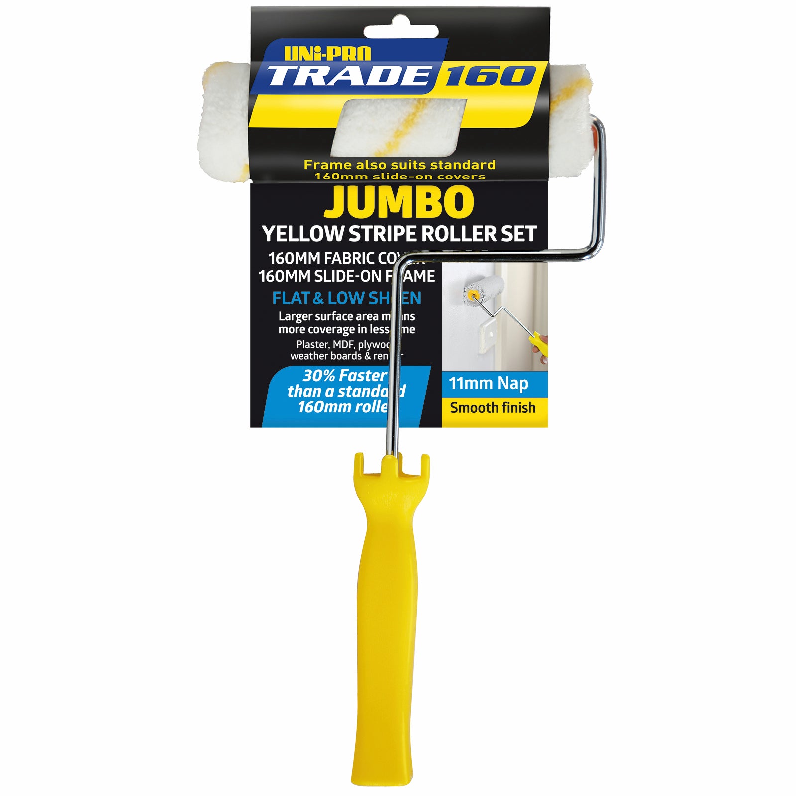 Uni-Pro 160mm Trade Roller Cover and Frame Set, 11mm Nap Fabric, Handle Included