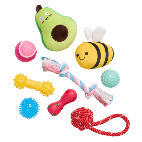 Happy Tails Assorted Pet Toys 9 Pack Plush, Ball & Rope Variety