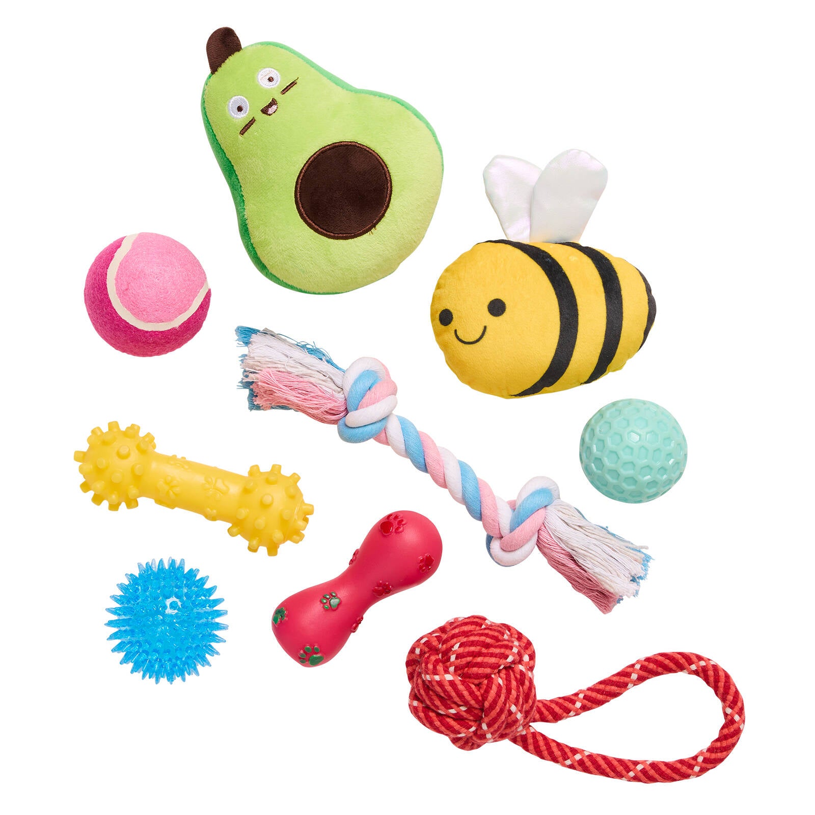 Happy Tails Assorted Pet Toys 9 Pack Plush, Ball & Rope Variety