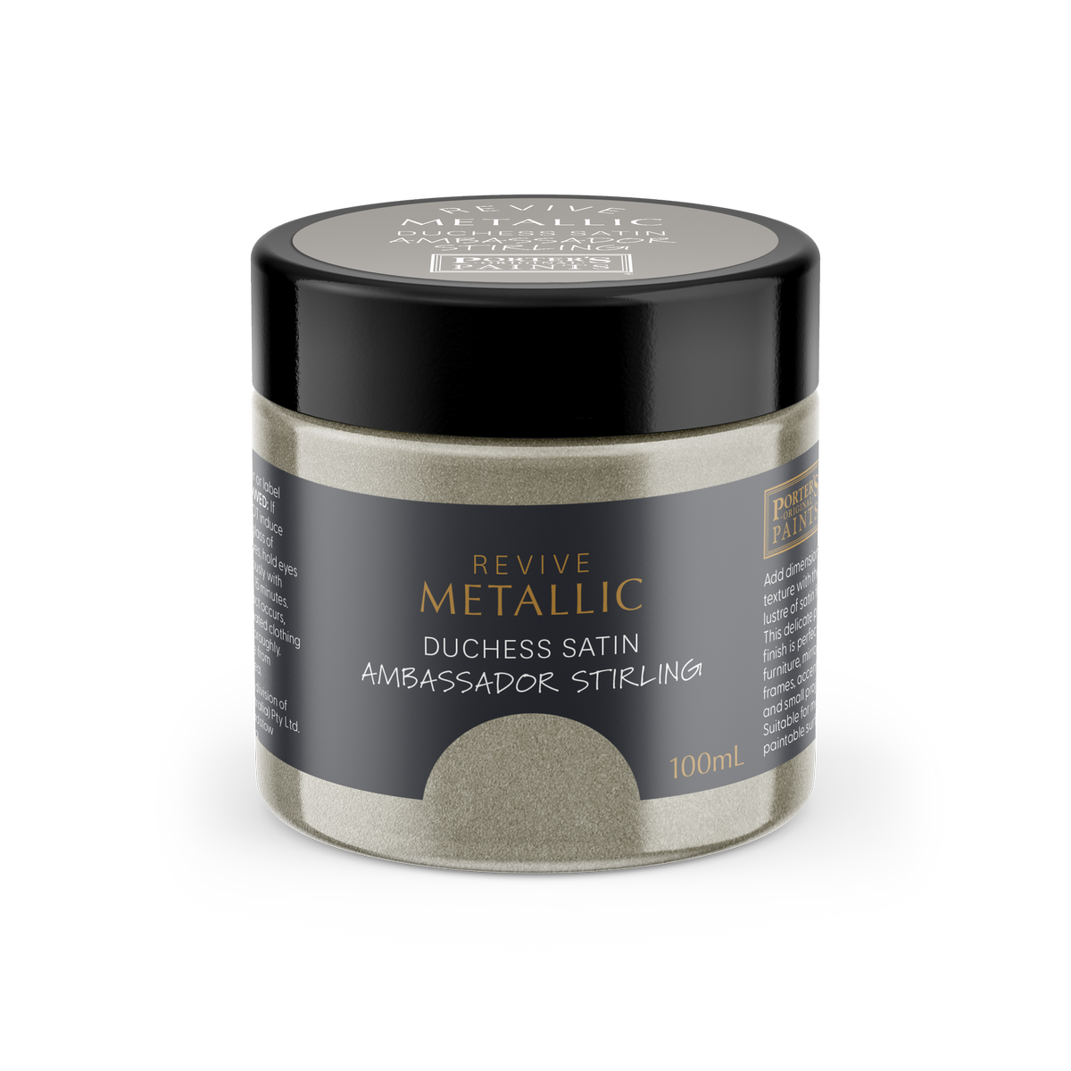 Porter S Paints Metallic Ambassador Furniture Paint 100ml - Pearlescent Sterling - Low Odour - Easy Clean - SuperSaverAU - view 1