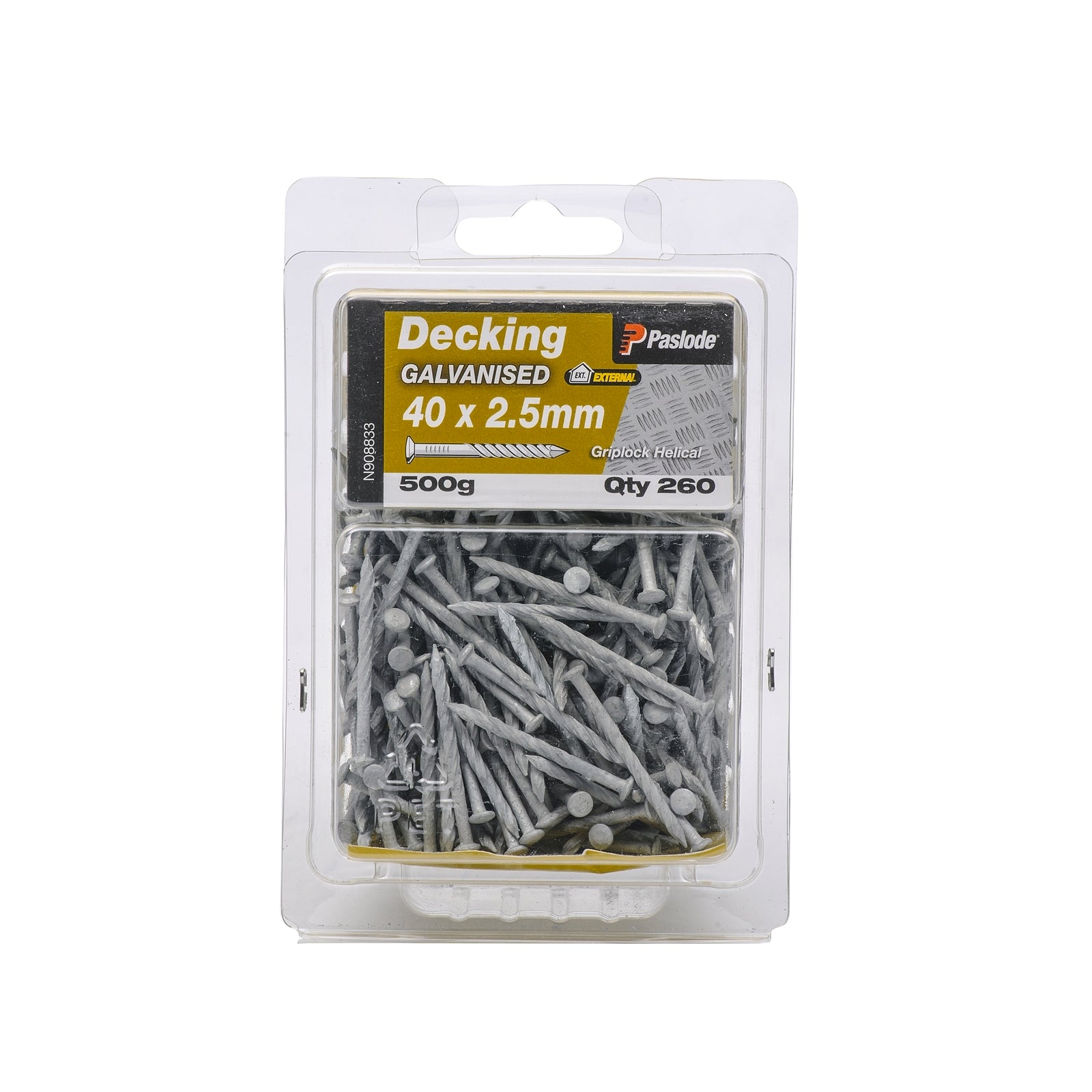 Paslode 40 x 2.5mm Griplock Galvanised Nails - 260 Pack, 500g, Decking