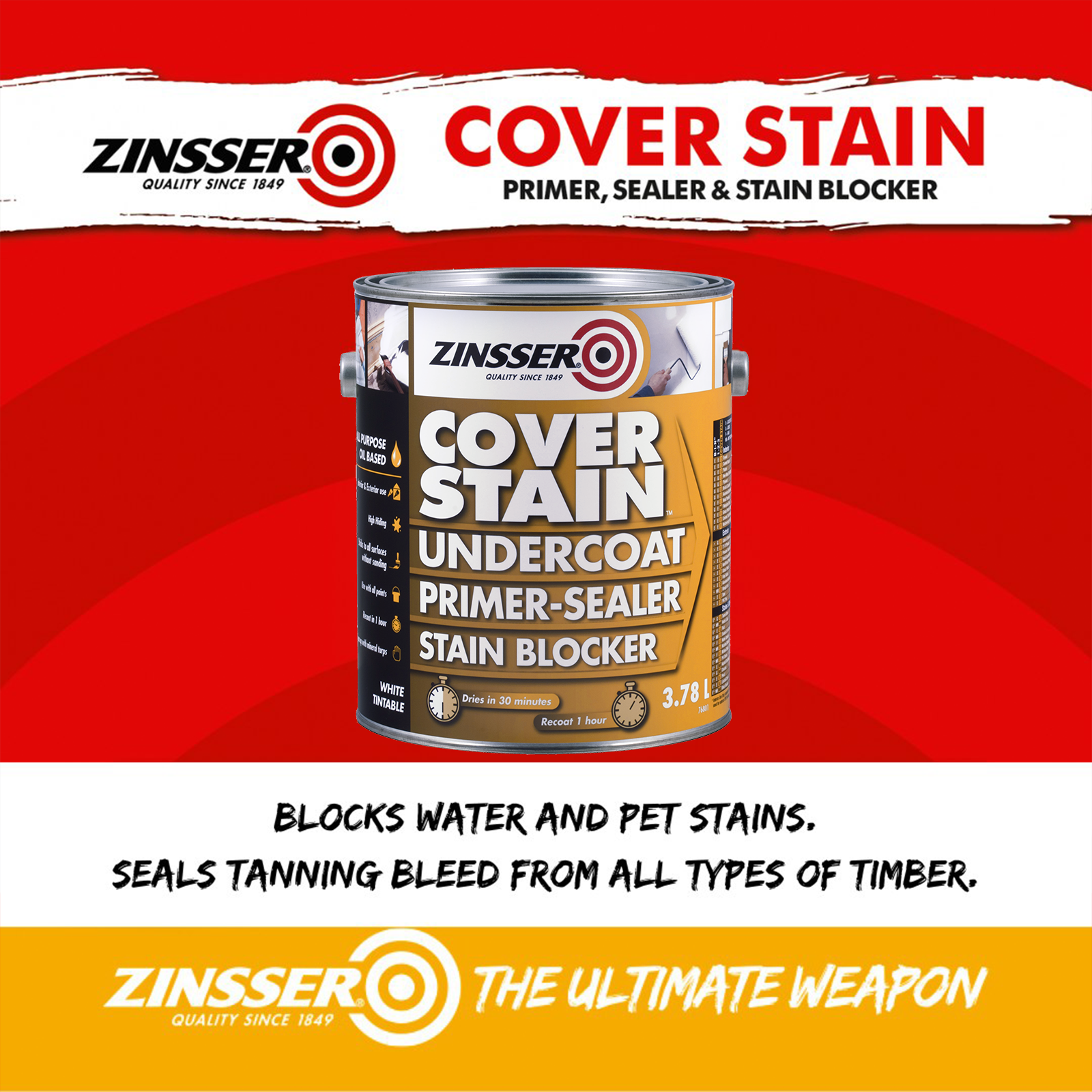 Zinsser CoverStain 3.78L White Oil-Based Primer Sealer & Stain Blocker