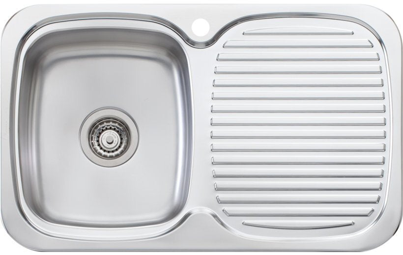 Oliveri Lakeland Single Bowl Right Hand Drainer Sink - 770mm Polished Stainless Steel, Seam Welded - LL116