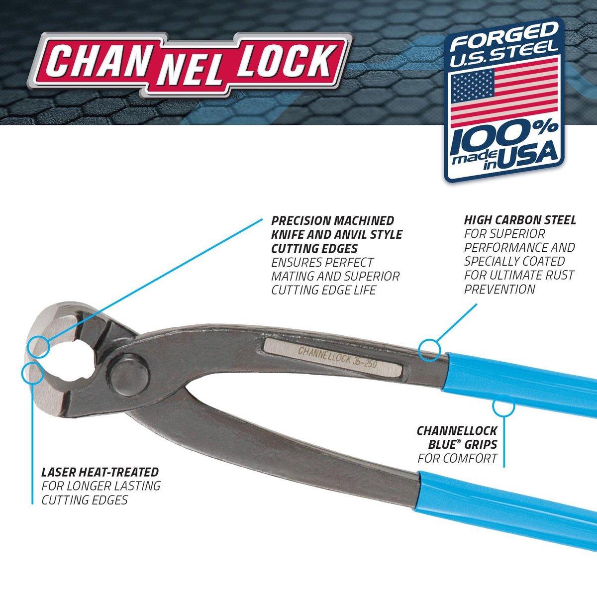 Channellock 250mm Concreters Nippers - Steel, 27mm Cutting Capacity