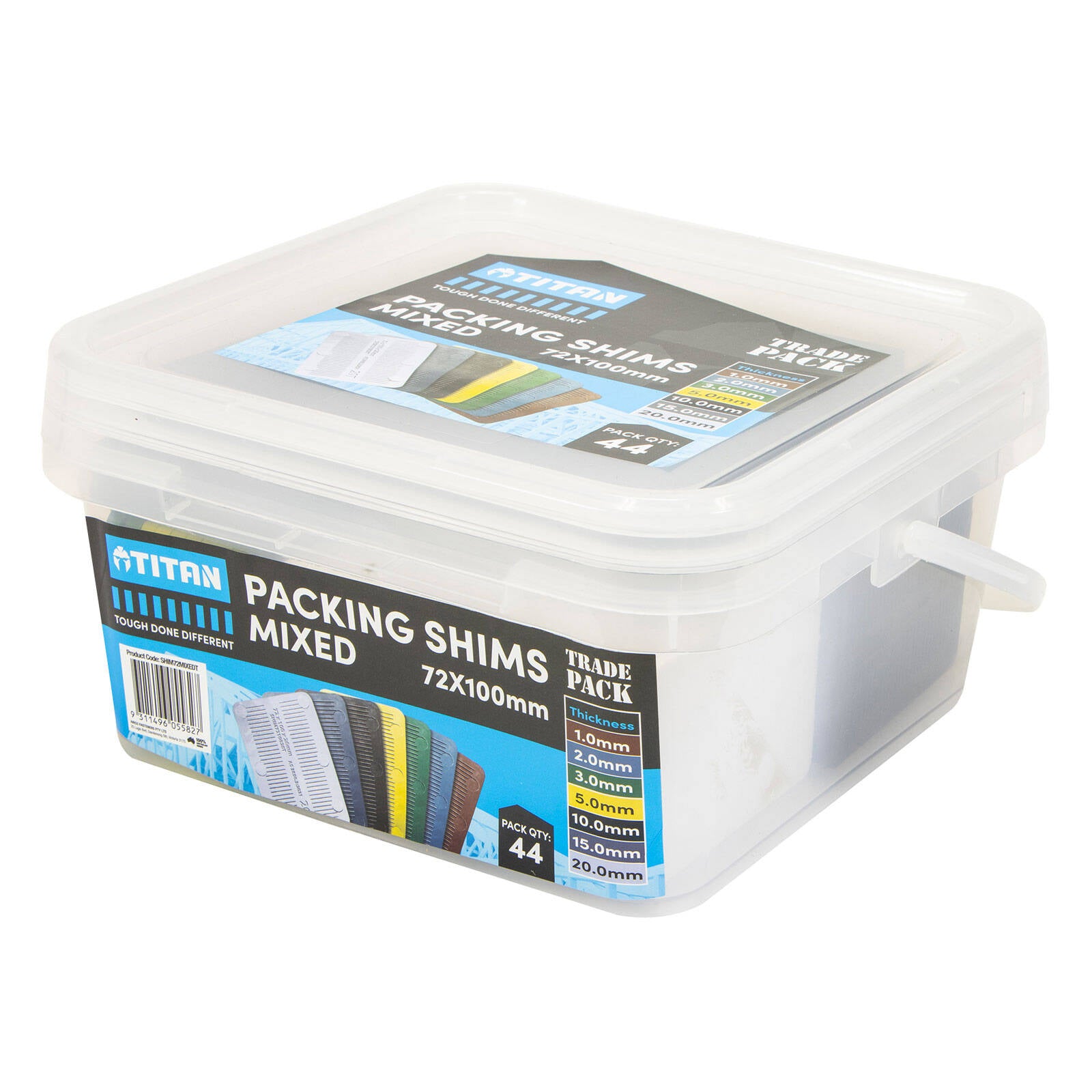 Titan Shim Packing 72mm Mixed Sizes, No-Slip Ribbed Plastic, 44 Piece