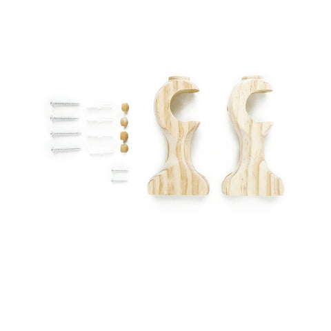 Windoware 33mm Natural Timber Curtain Woodpole Brackets - 2 Pack