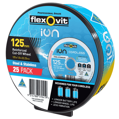 Flexovit 125 x 1.0 x 22.23mm Zirconia Ion Metal Cut Off Wheel 25 Pack