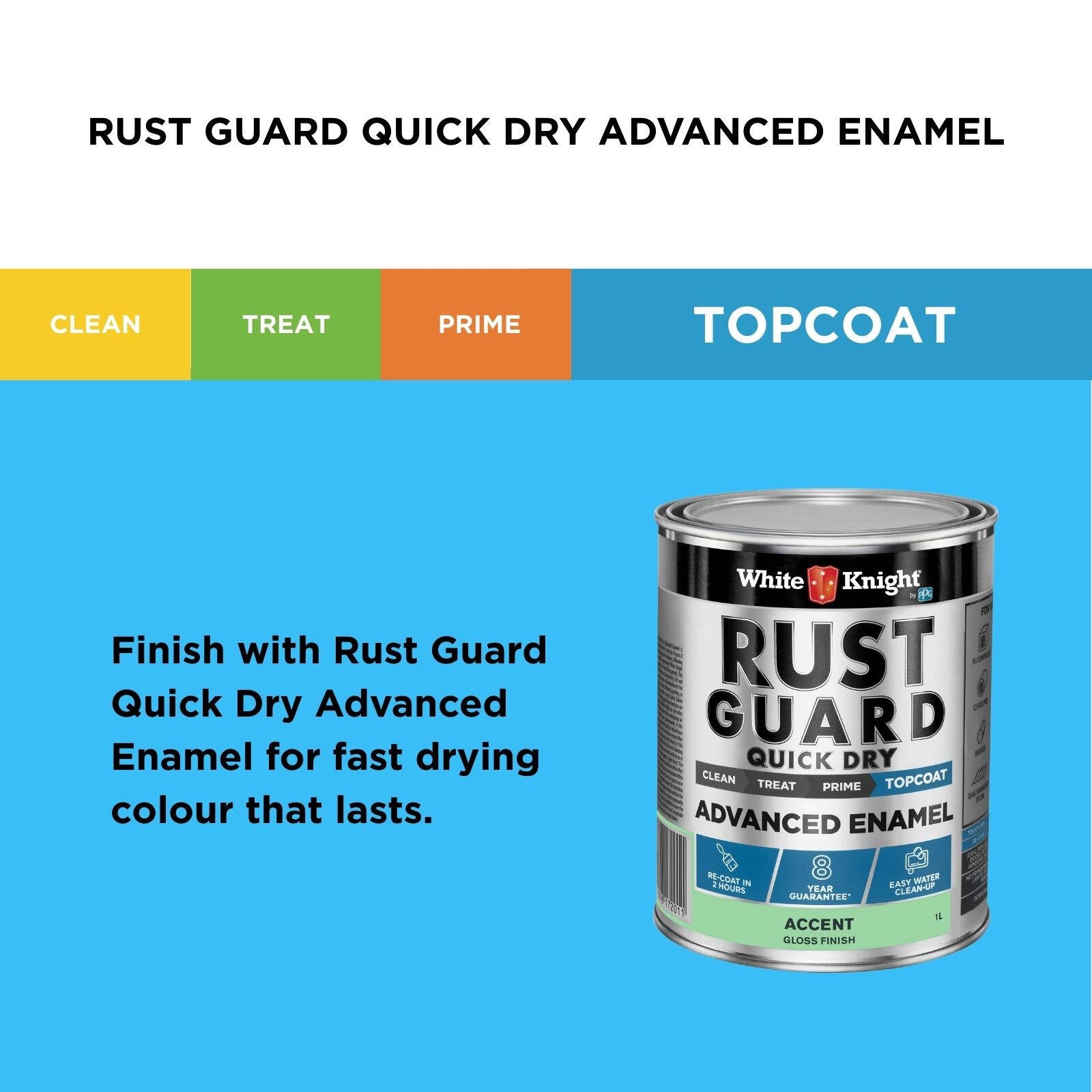 White Knight Rust Guard 1L Accent Gloss Quick Dry Advanced Enamel Paint