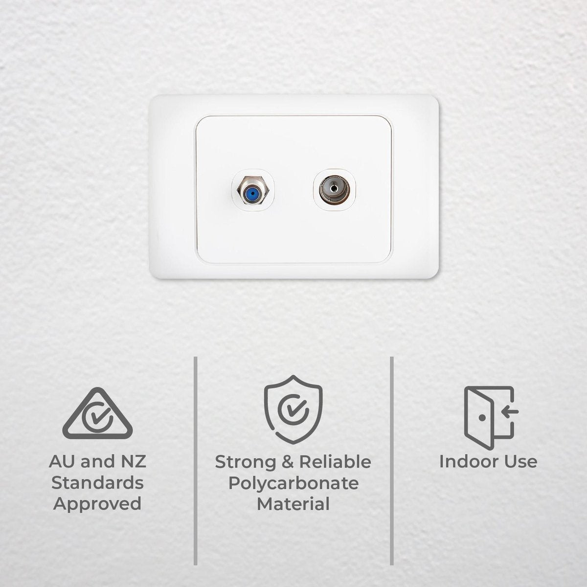 DETA PAL and F-Connector Outlet - White Polycarbonate Nickel Plated TV Wall Plate