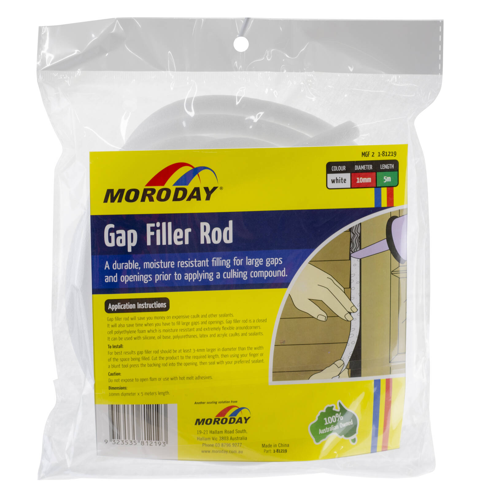 Moroday 10mm x 5m White Closed Cell Foam Gap Filler Rod