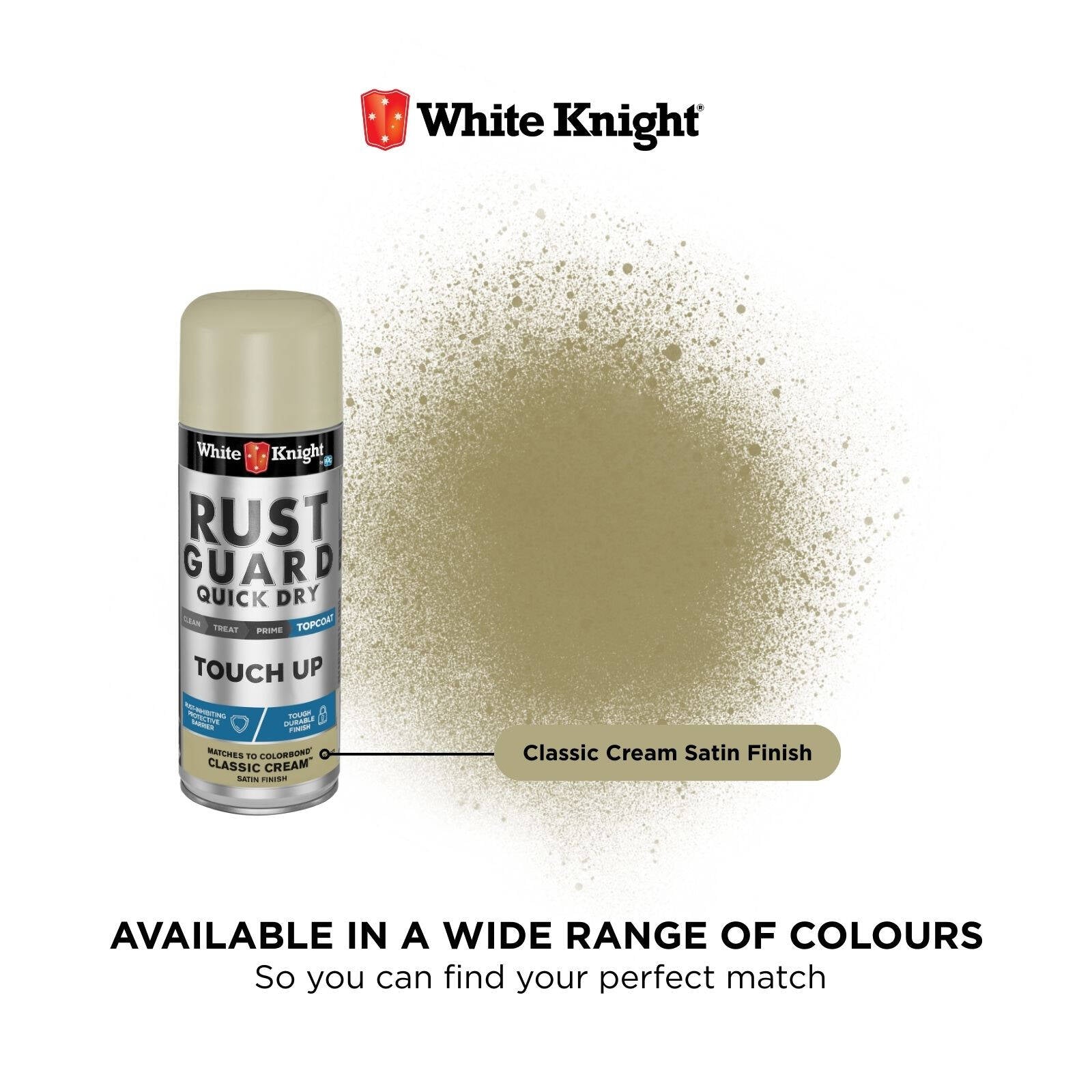 White Knight Rust Guard Touch Up Spray Paint 300g Classic Cream Satin