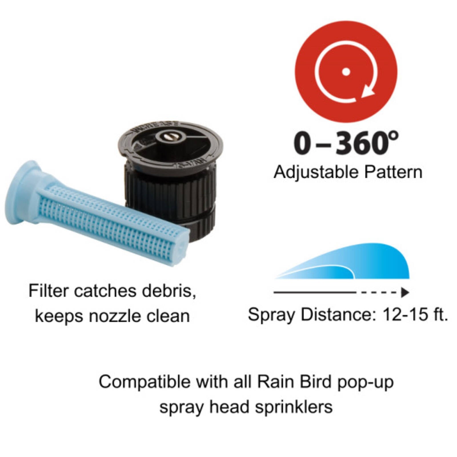 Rain Bird 15ft Adjustable Pattern Spray Nozzle - Black Pop-Up Nozzle