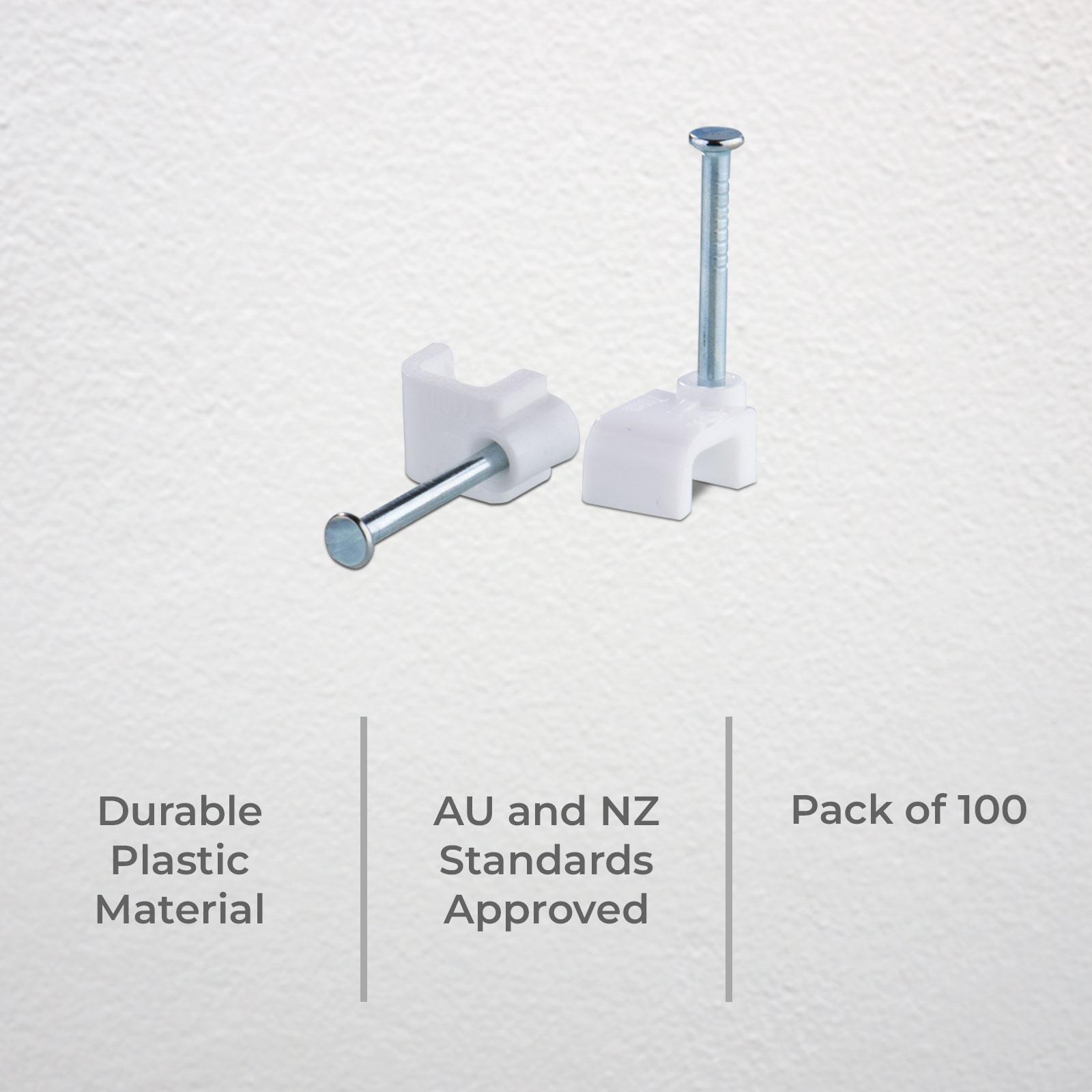 DETA 7mm White Flat Cable Clips Plastic 100 Pack
