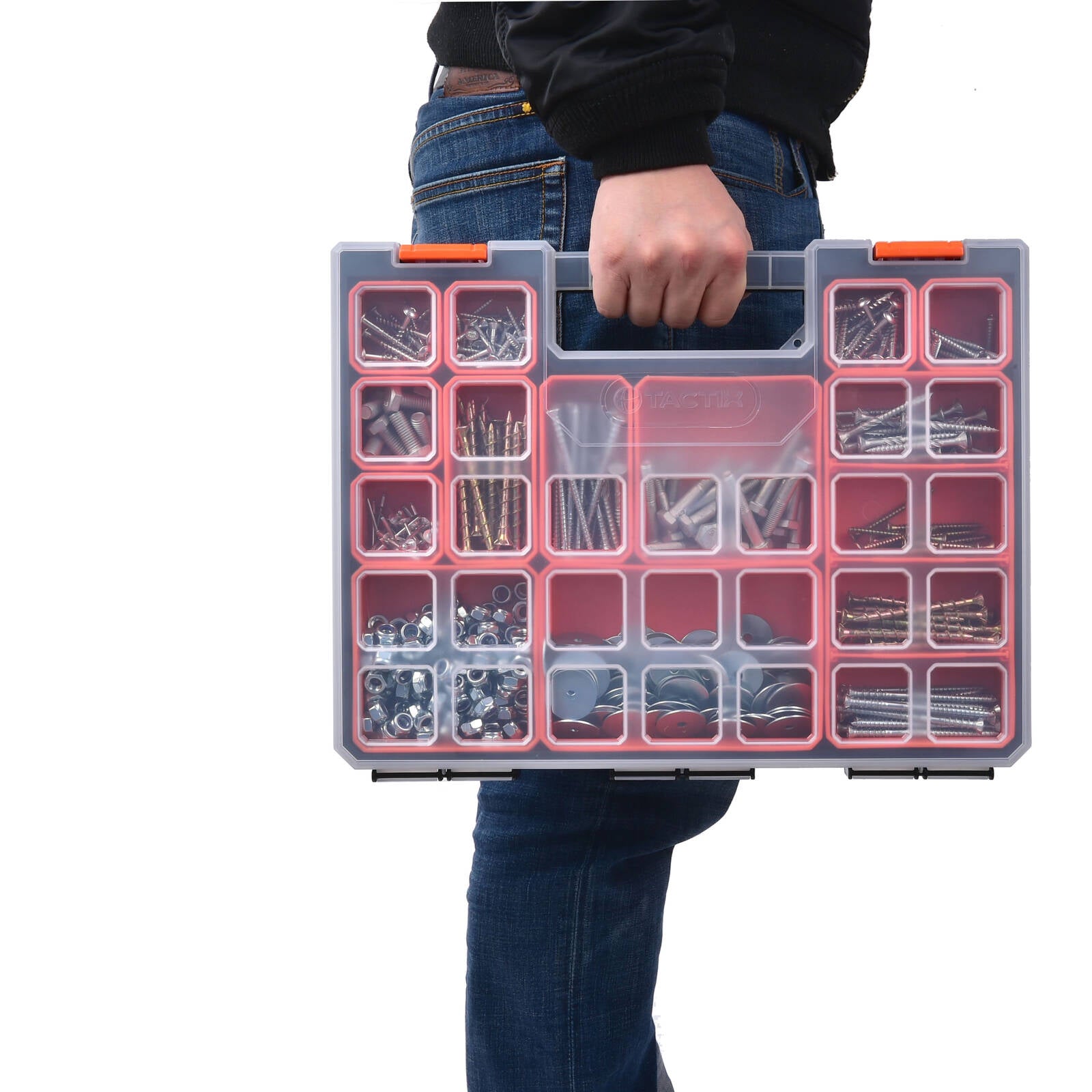 Tactix 405mm Organiser with 12 Deep Removable Tubs, Black
