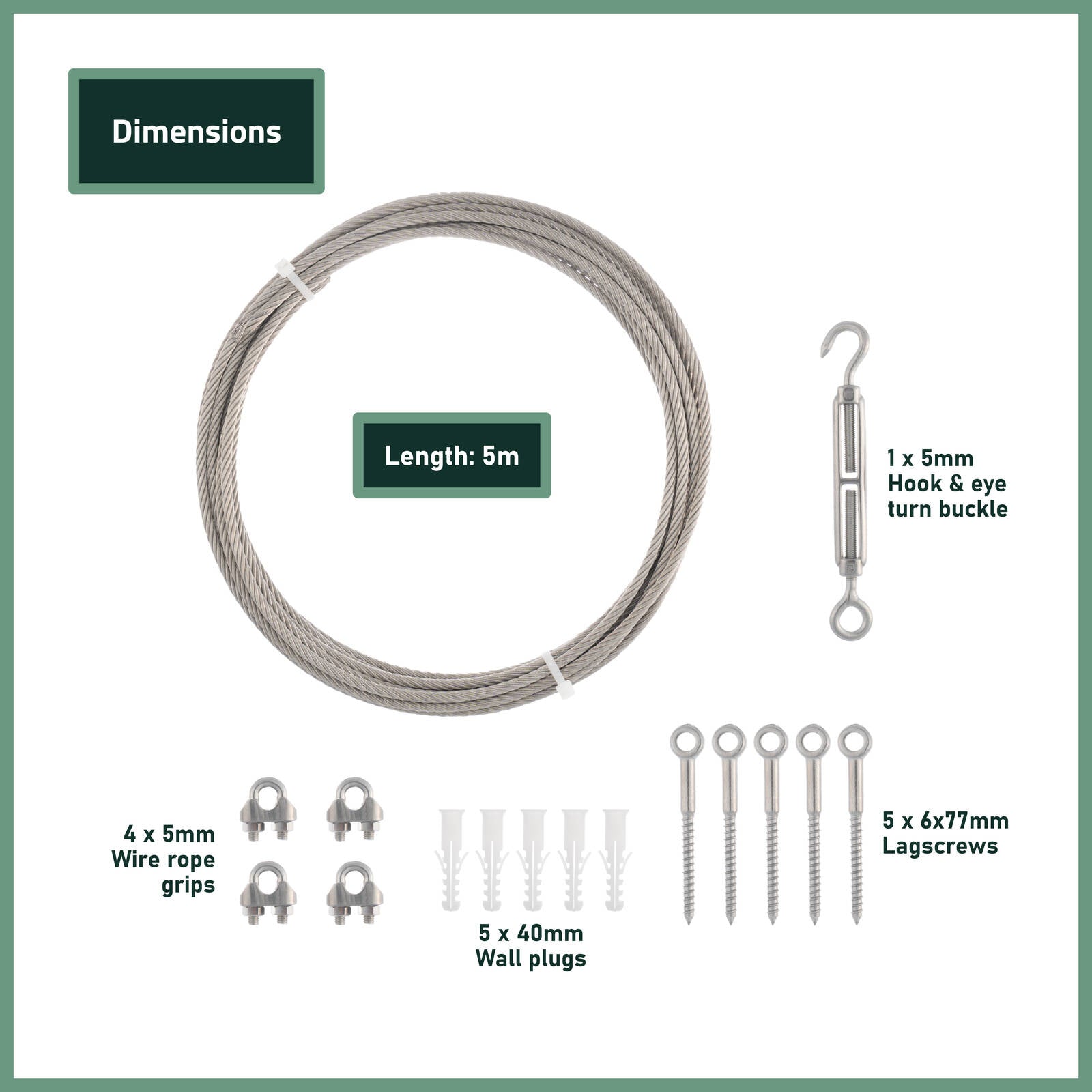 Garden Zen 5m Tensioned Wire Wall Plant Trainer Kit 316 Stainless Steel