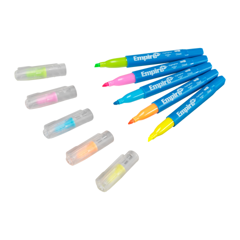 Empire Multi-Coloured Highlighter 5 Pack, Chisel Tip, Quick-Dry Bleed-Resistant Ink