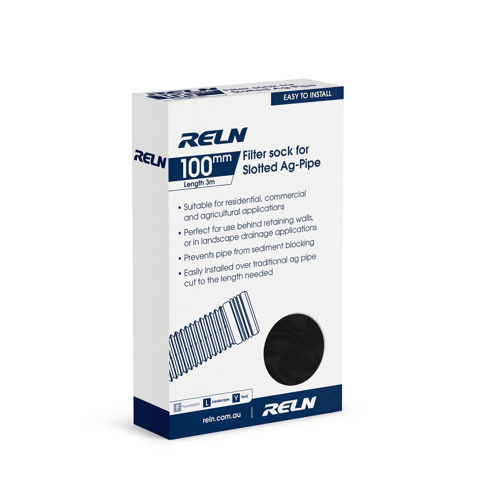 Reln 100mm x 3m Filter Sock for Slotted Ag-Pipe
