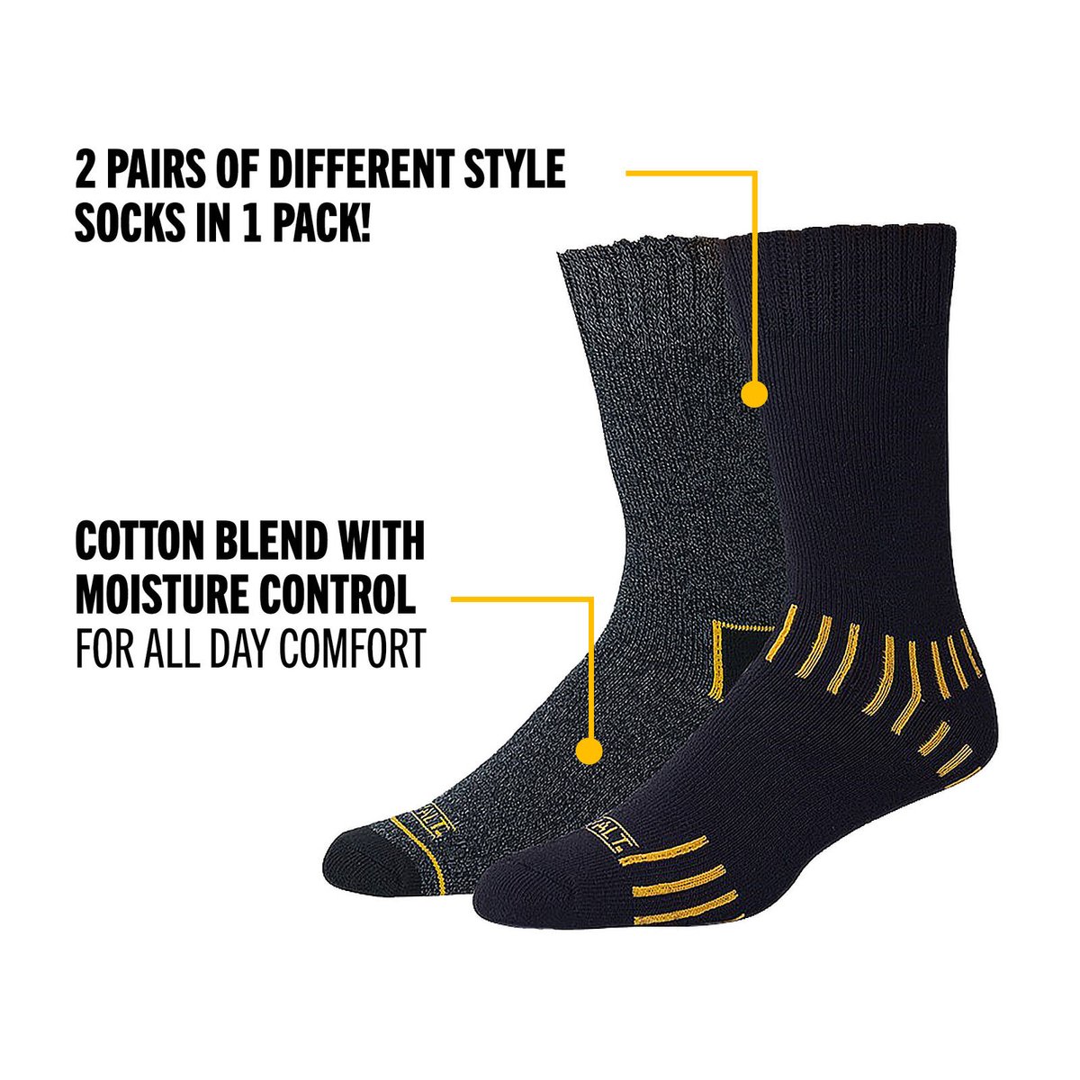 Dewalt Work Cotton Socks 2 Pack Crew Size 10-13 - Moisture Control, Comfort - SuperSaverAU - view 3