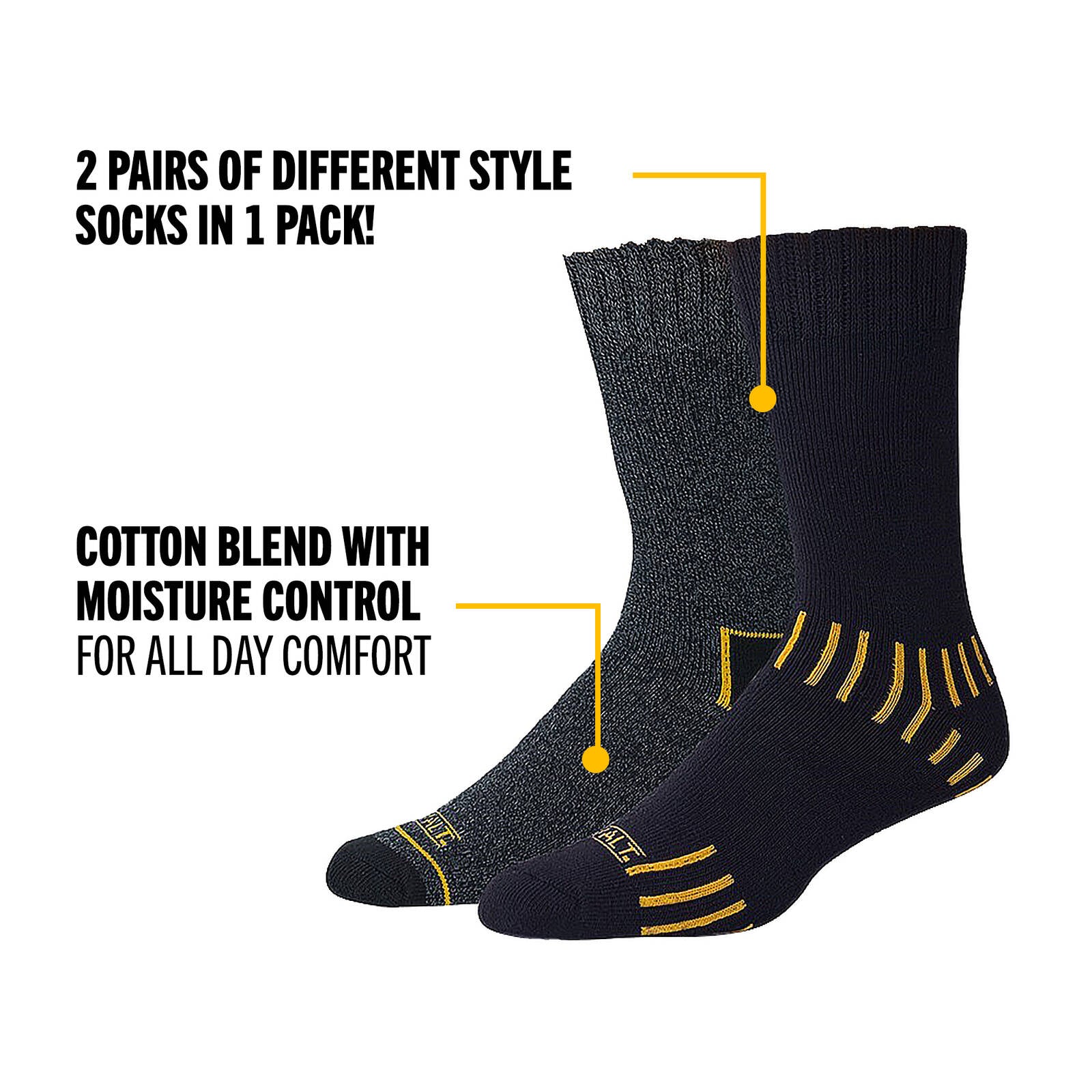 DeWalt Workwear Work Cotton Socks 2 Pack Crew Size 10-13 Men's
