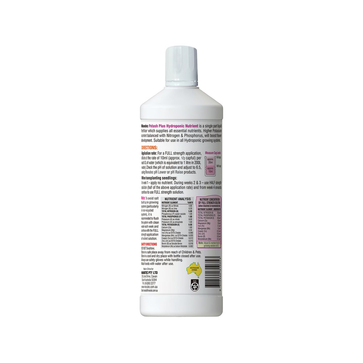 Manutec 1L Hydroponic Potash Plus for Flowers