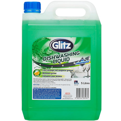 Glitz Citrus Dishwashing Liquid, High-Foaming, 5L Bulk Bottle
