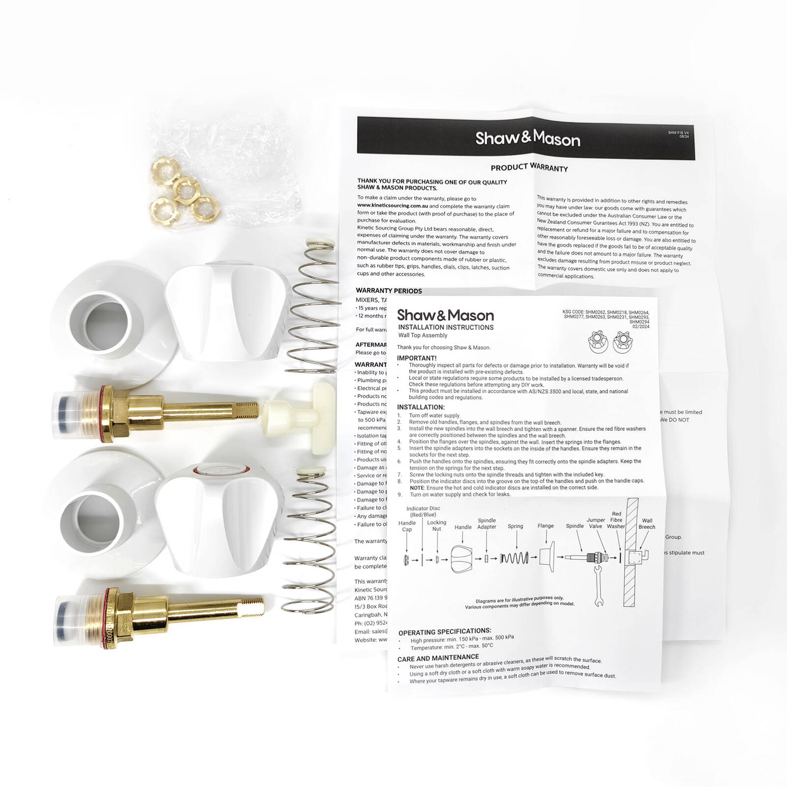 Shaw & Mason White Wall Top Assembly with Handles, Brass