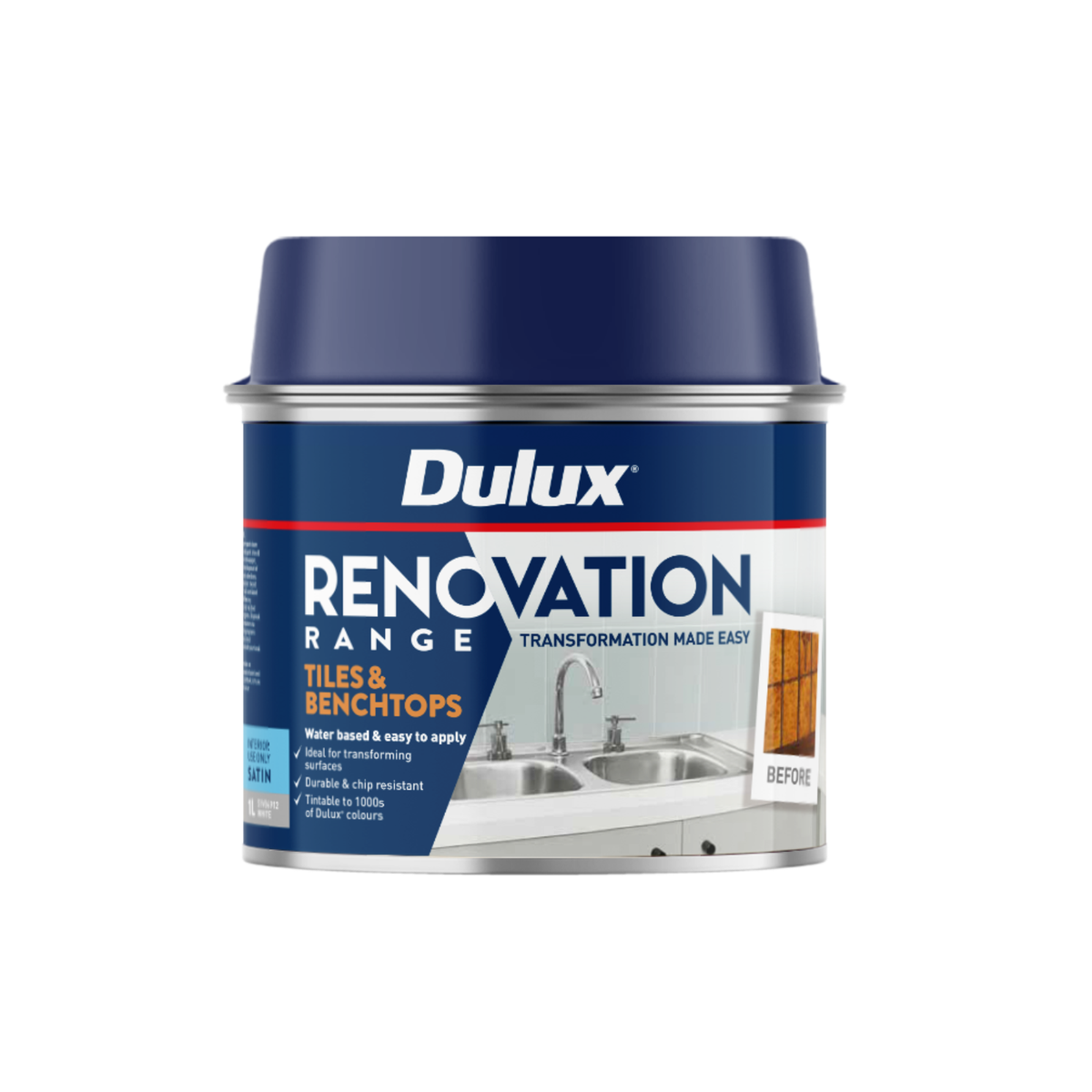 Dulux Renovation Range 1L White Satin Tiles and Benchtops Water Based Tintable