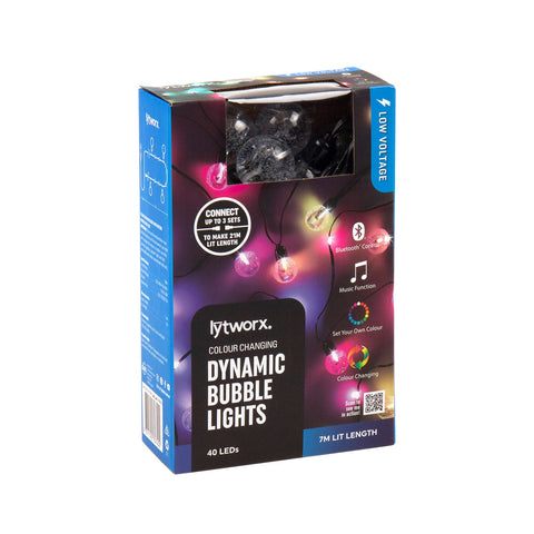 Lytworx 7m Colour Changing Bubble Lights 40 Pack 70740 - RGB, Bluetooth, Connectable, Outdoor