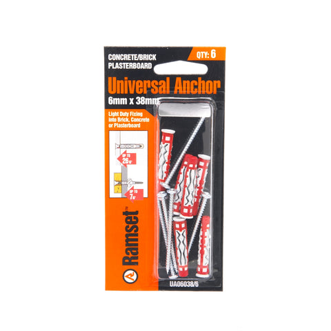 Ramset 6 x 38mm Universal Anchor - Grey & Red, 6 Pack