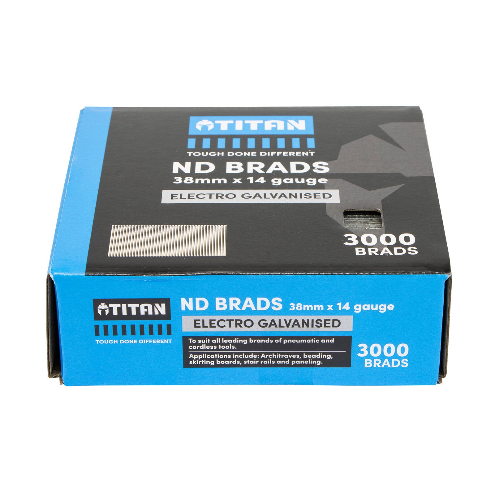 Titan 38 x 2mm 14G Electro Galvanised Straight Collated ND Brad Nails 3000 Pack