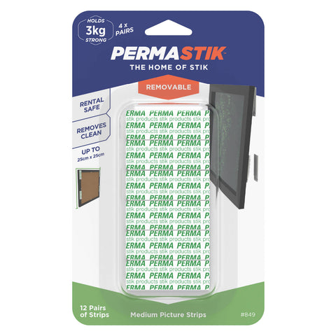 Permastik Medium White Picture Strips - 12 Pairs Self-Adhesive Plastic