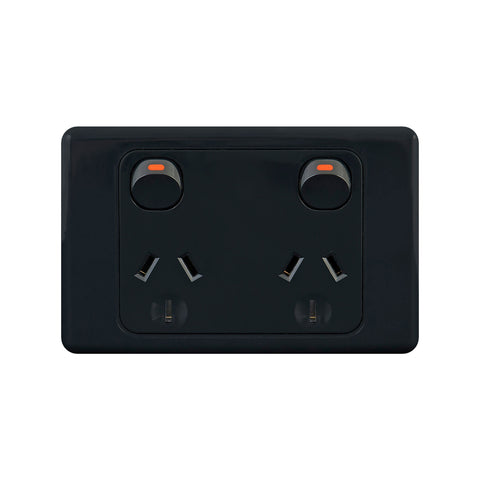 DETA Black Double Power Point - Polycarbonate Indoor 10A 250V